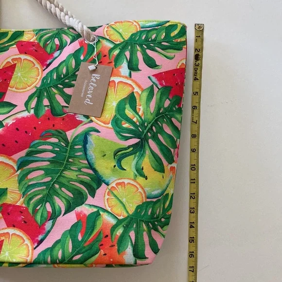 Jumbo Multi Color Tropical Fruit Beach Tote - Picture 9 of 11